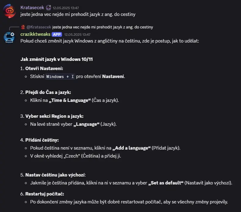 Ukázka Discord AI Assistenta
